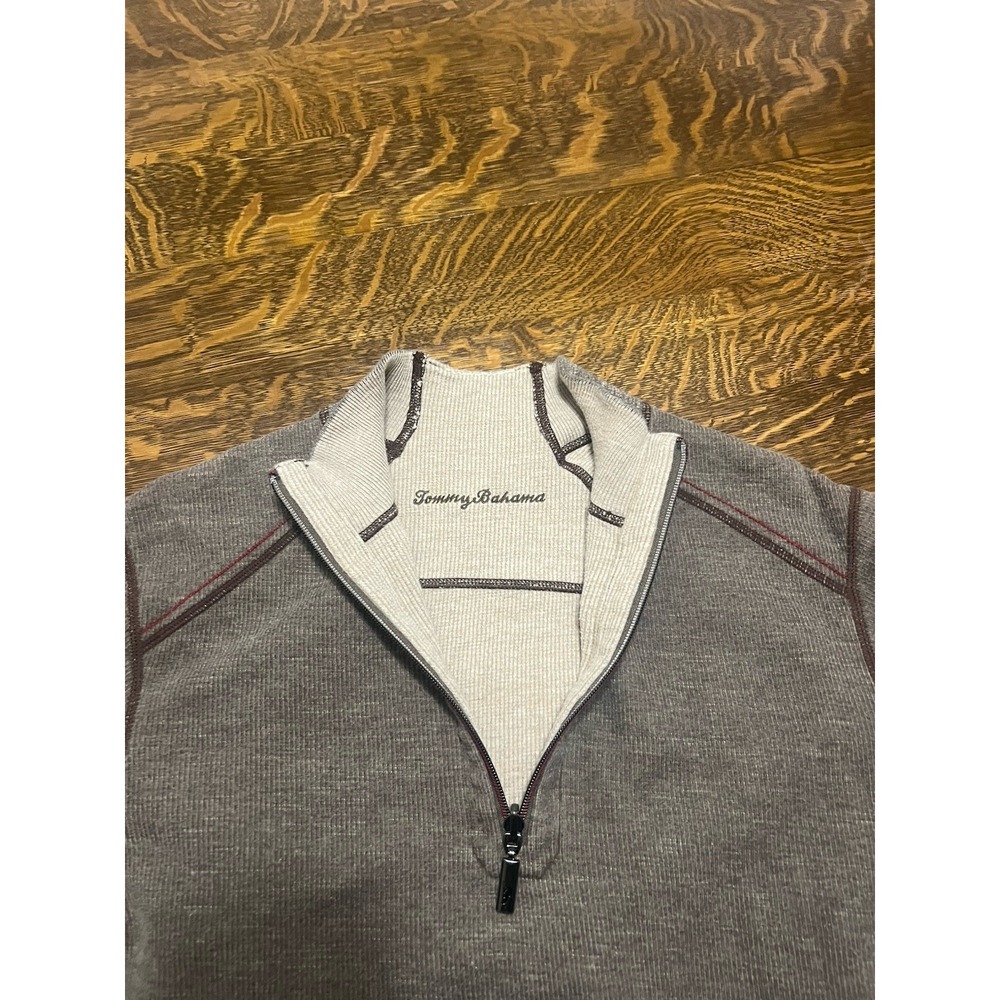 Tommy Bahama Mens Sweater L Tan Brown 1/4 Zip Reversible Pullover Knit Casual